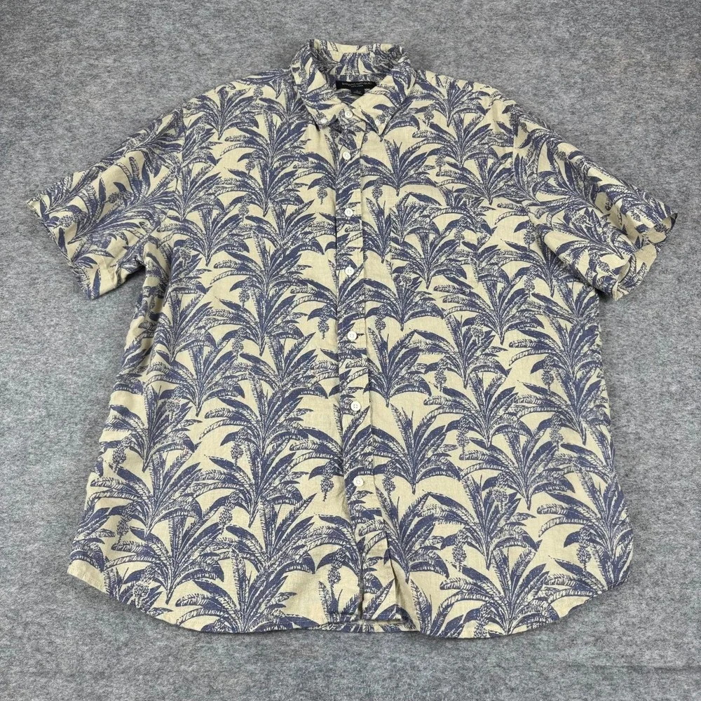 Banana Republic Linen Button Down Shirt Floral Pocket Mens Large L